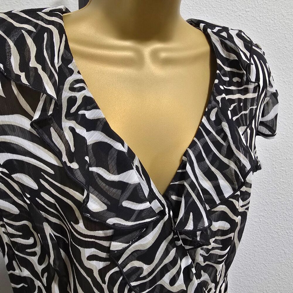 2000s Y2K Whimsigoth Fairy Goth Ruffle Animal Print Sheer V Neck Dress Womens 8 - Picture 2 of 11